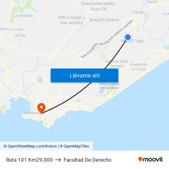Ruta 101 Km29.000 to Facultad De Derecho map