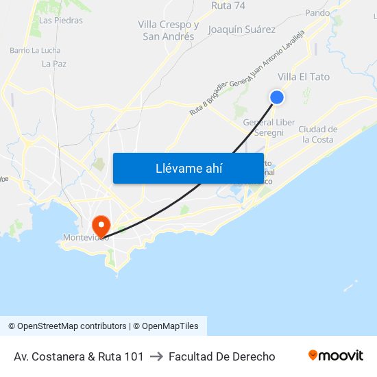 Av. Costanera & Ruta 101 to Facultad De Derecho map