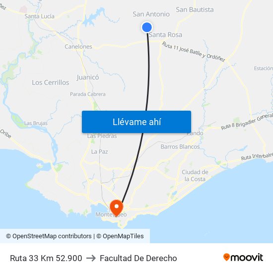 Ruta 33 Km 52.900 to Facultad De Derecho map