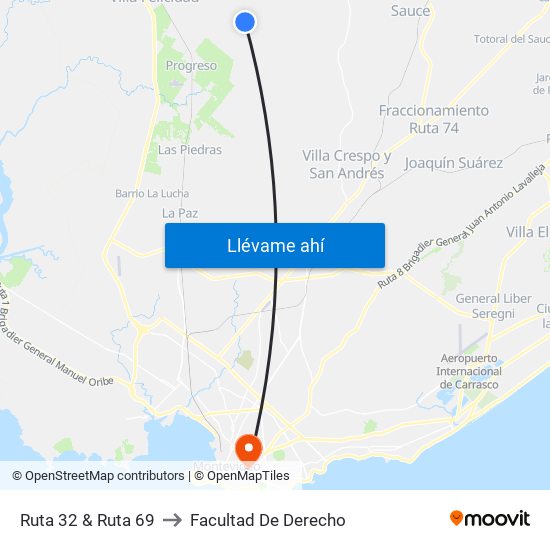 Ruta 32 & Ruta 69 to Facultad De Derecho map