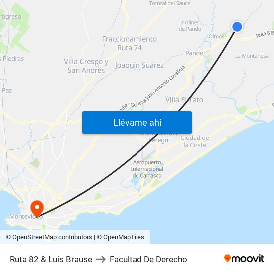 Ruta 82 & Luis Brause to Facultad De Derecho map