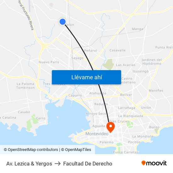 Av. Lezica & Yergos to Facultad De Derecho map