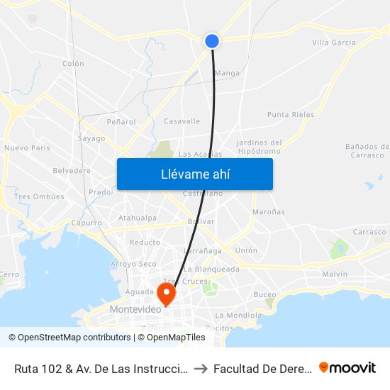Ruta 102 & Av. De Las Instrucciones to Facultad De Derecho map