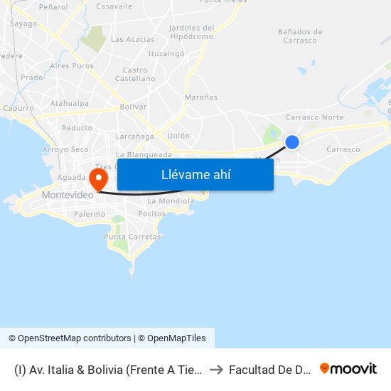 (I) Av. Italia & Bolivia (Frente A Tienda Inglesa) to Facultad De Derecho map