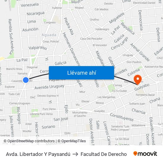 Avda. Libertador Y Paysandú to Facultad De Derecho map