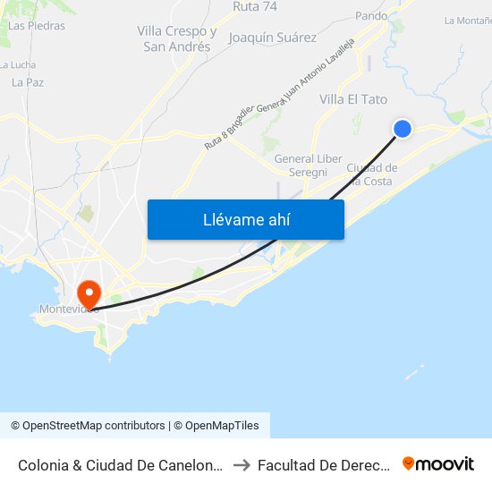 Colonia & Ciudad De Canelones to Facultad De Derecho map