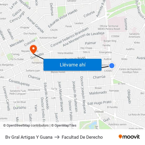 Bv Gral Artigas Y Guana to Facultad De Derecho map