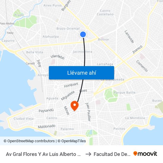 Av Gral Flores Y Av Luis Alberto De Herrera to Facultad De Derecho map