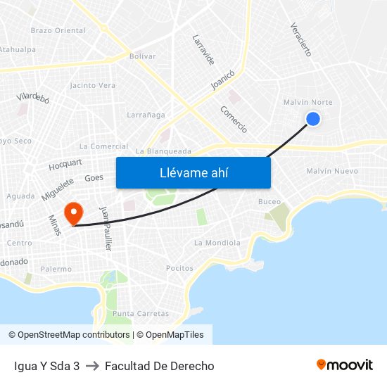 Igua Y Sda 3 to Facultad De Derecho map