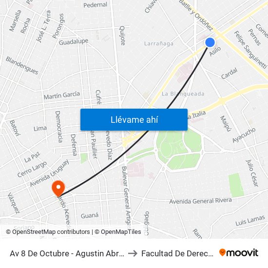 Av 8 De Octubre - Agustin Abreu to Facultad De Derecho map