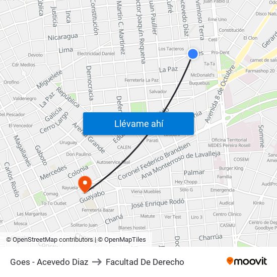 Goes - Acevedo Diaz to Facultad De Derecho map