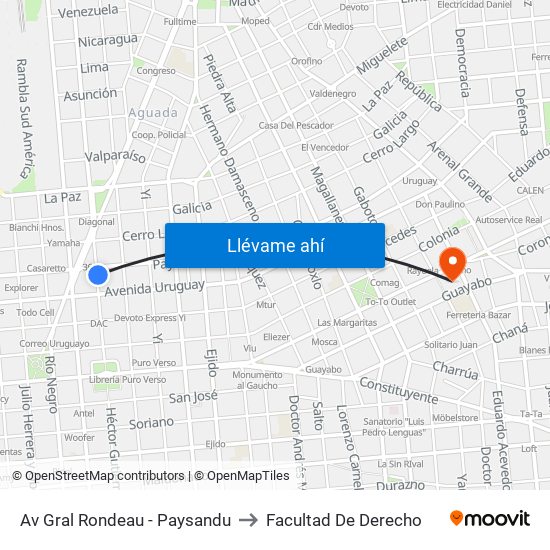 Av Gral Rondeau - Paysandu to Facultad De Derecho map