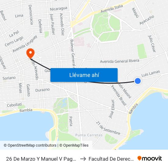 26 De Marzo Y Manuel V Pagola to Facultad De Derecho map