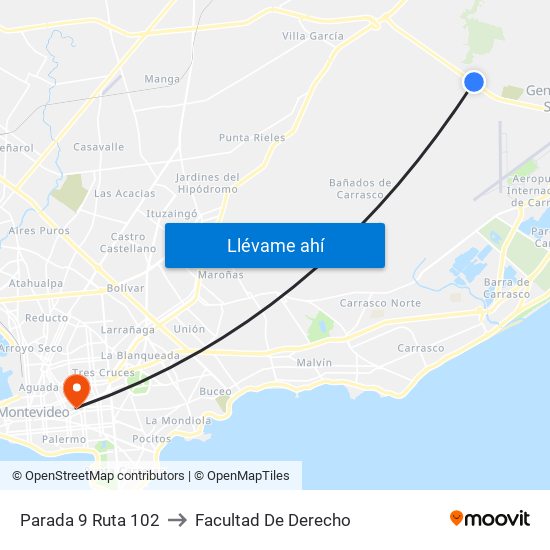 Parada 9 Ruta 102 to Facultad De Derecho map