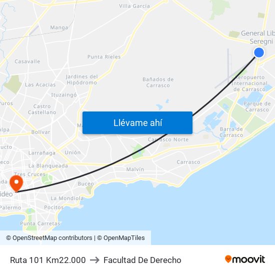 Ruta 101 Km22.000 to Facultad De Derecho map