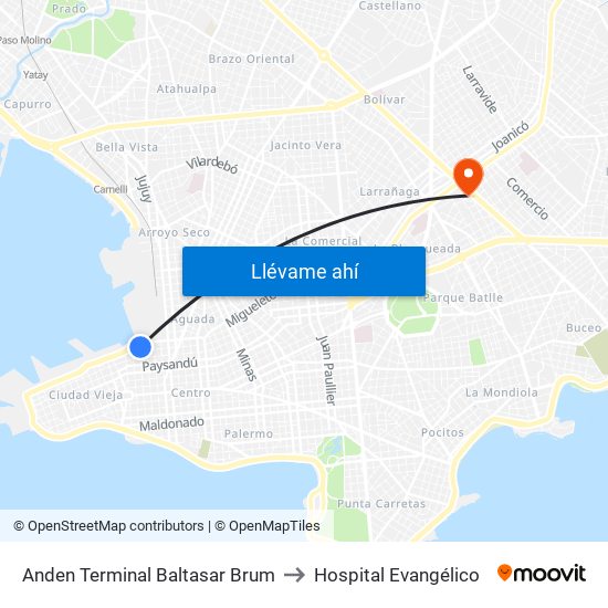Anden Terminal Baltasar Brum to Hospital Evangélico map