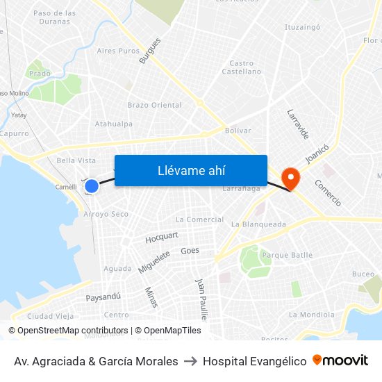 Av. Agraciada & García Morales to Hospital Evangélico map