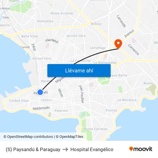 (S) Paysandú & Paraguay to Hospital Evangélico map