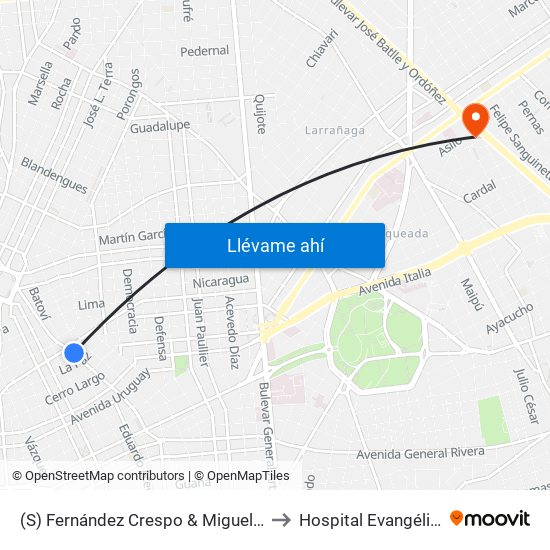 (S) Fernández Crespo & Miguelete to Hospital Evangélico map