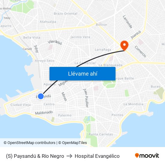 (S) Paysandú & Río Negro to Hospital Evangélico map
