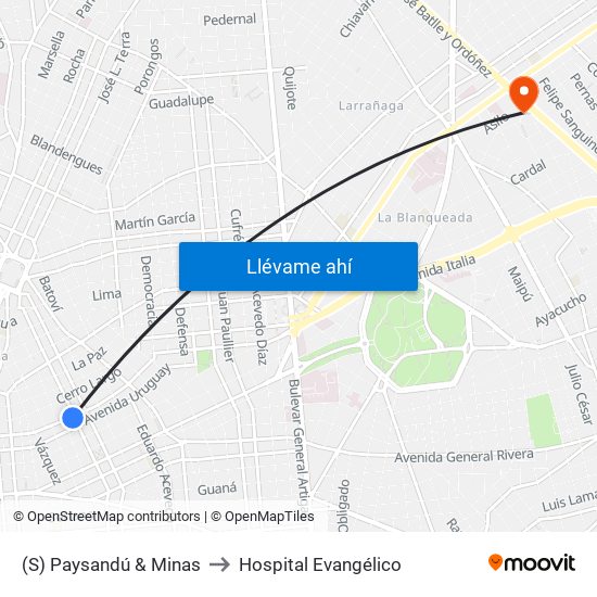 (S) Paysandú & Minas to Hospital Evangélico map