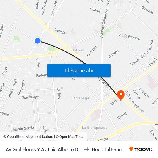 Av Gral Flores Y Av Luis Alberto De Herrera to Hospital Evangélico map