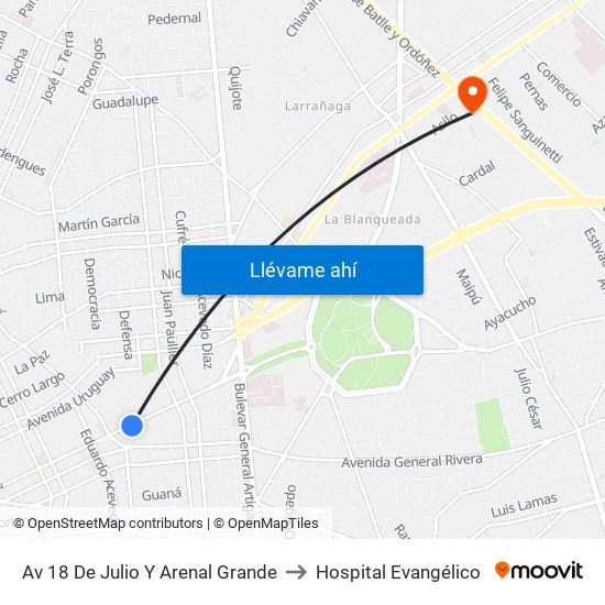 Av 18 De Julio Y Arenal Grande to Hospital Evangélico map