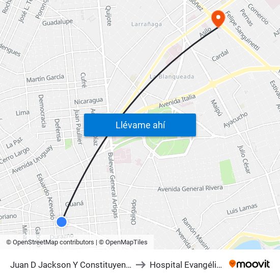 Juan D Jackson Y Constituyente to Hospital Evangélico map