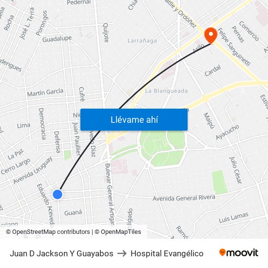 Juan D Jackson Y Guayabos to Hospital Evangélico map