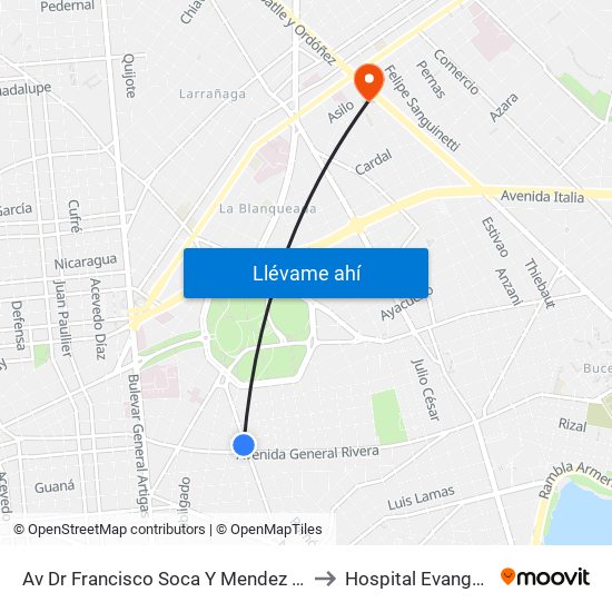 Av Dr Francisco Soca Y Mendez Nuñez to Hospital Evangélico map