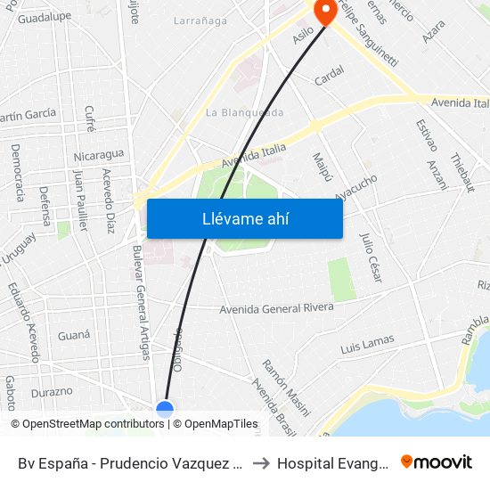 Bv España - Prudencio Vazquez Y Vega to Hospital Evangélico map