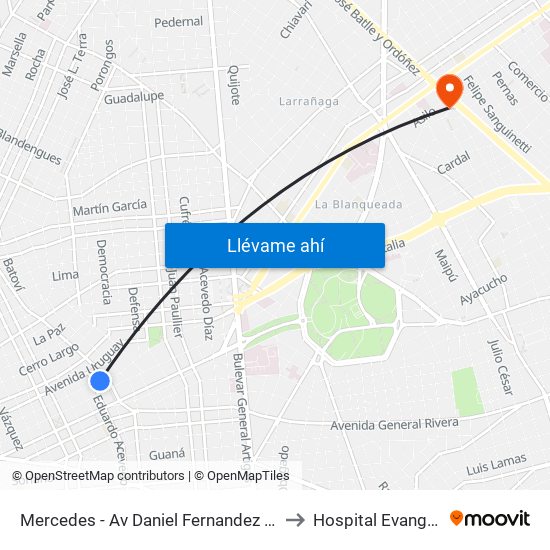 Mercedes - Av Daniel Fernandez Crespo to Hospital Evangélico map