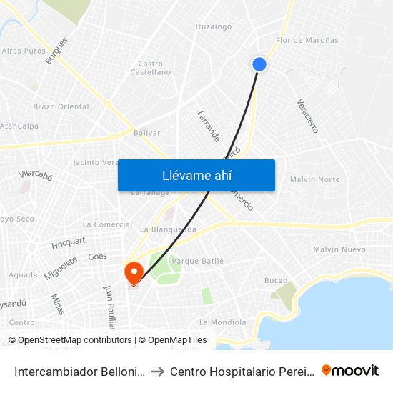 Intercambiador Belloni Andén 4 to Centro Hospitalario Pereira Rossell map