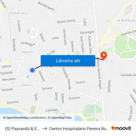 (S) Paysandú & Ejido to Centro Hospitalario Pereira Rossell map