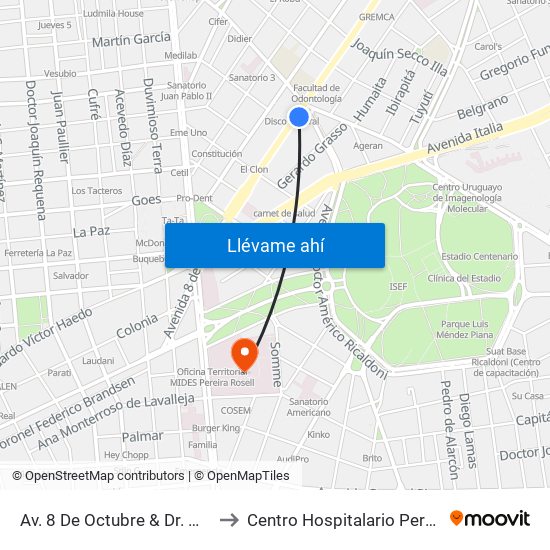 Av. 8 De Octubre & Dr. Manuel Albo to Centro Hospitalario Pereira Rossell map