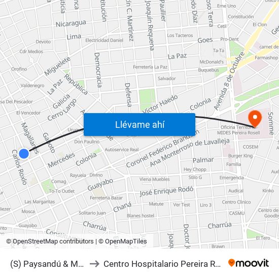 (S) Paysandú & Minas to Centro Hospitalario Pereira Rossell map