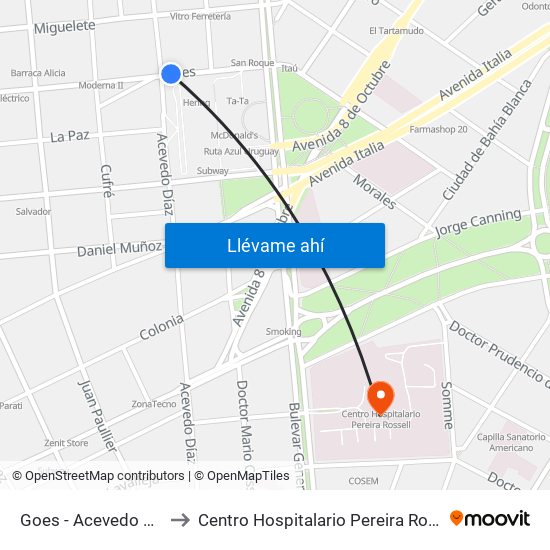 Goes - Acevedo Diaz to Centro Hospitalario Pereira Rossell map