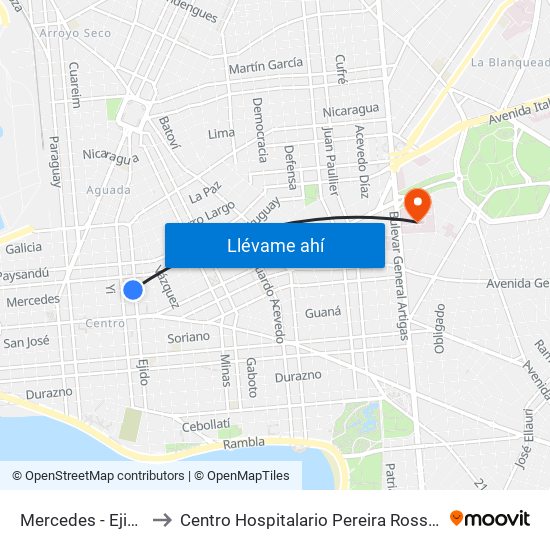 Mercedes - Ejido to Centro Hospitalario Pereira Rossell map