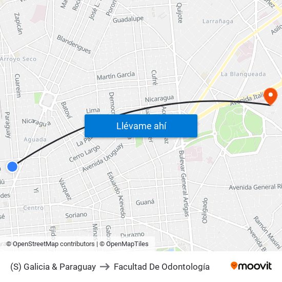 (S) Galicia & Paraguay to Facultad De Odontología map
