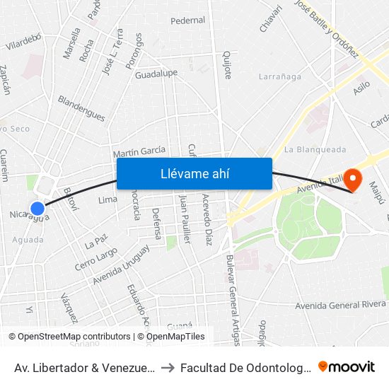 Av. Libertador & Venezuela to Facultad De Odontología map