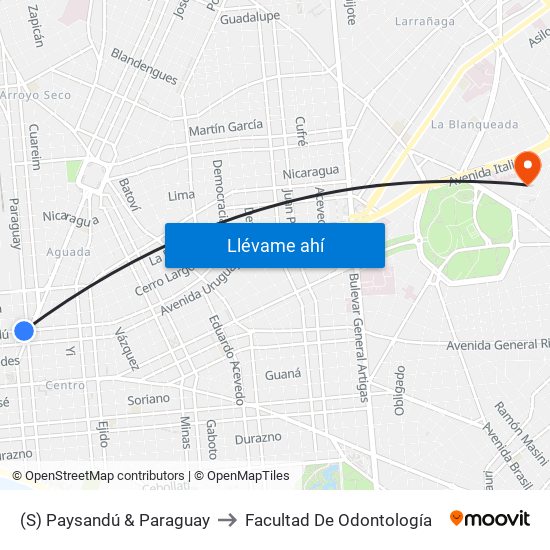 (S) Paysandú & Paraguay to Facultad De Odontología map