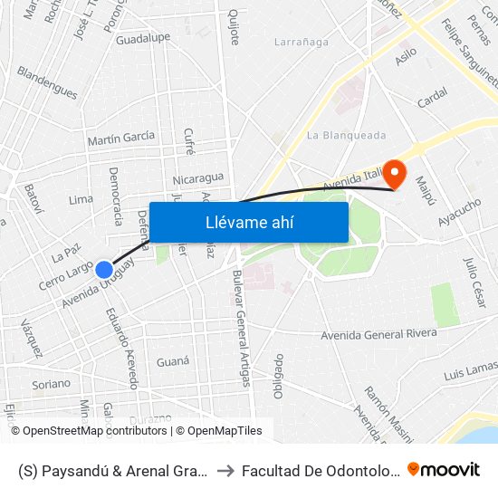 (S) Paysandú & Arenal Grande to Facultad De Odontología map