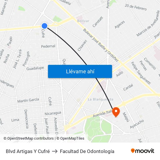 Blvd Artigas Y Cufré to Facultad De Odontología map