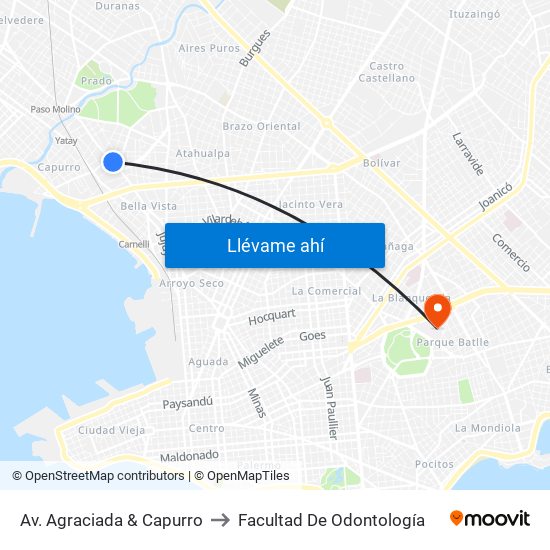 Av. Agraciada & Capurro to Facultad De Odontología map