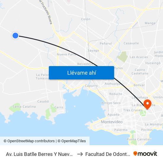 Av. Luis Batlle Berres Y Nuevo Llamas to Facultad De Odontología map