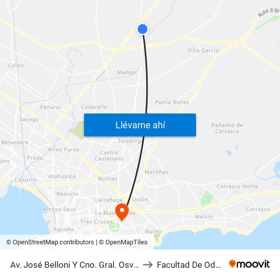 Av. José Belloni Y Cno. Gral. Osvaldo Rodriguez to Facultad De Odontología map