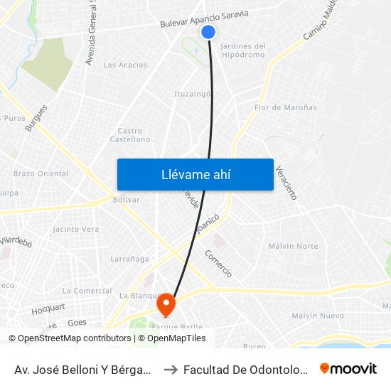 Av. José Belloni Y Bérgamo to Facultad De Odontología map