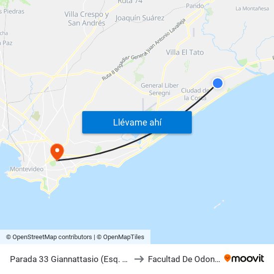 Parada 33 Giannattasio (Esq. Av. Central) to Facultad De Odontología map