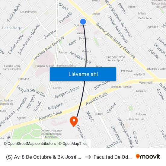 (S) Av. 8 De Octubre & Bv. José Batlle Y Ordóñez to Facultad De Odontología map