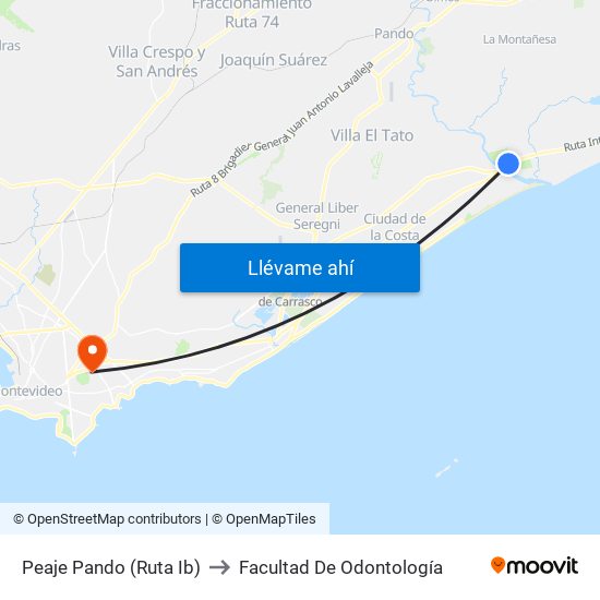 Peaje Pando (Ruta Ib) to Facultad De Odontología map